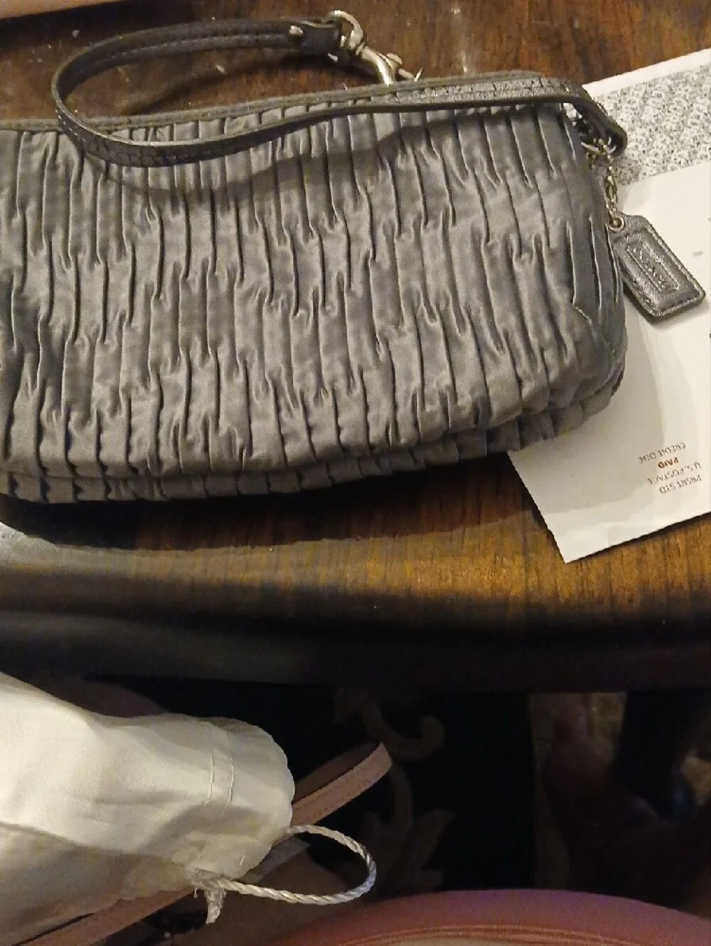Coach Gray Pleated Wristlet Clutch